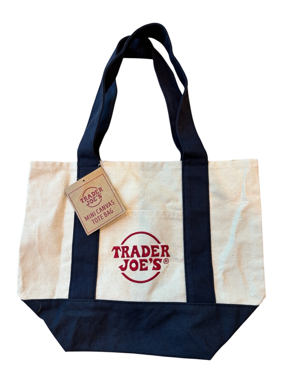 Trader Joe’s Mini Tote Canvas Blue Cream NWT
